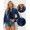 image:imageAllegra K Denim Jacket Womens Classic Stand Collar Long Sleeve Jean Jackets  2026 Trendy Button Front Flap Chest Pockets Stretchy Fabric Washed Vintage Daily Casual WearDark Blue