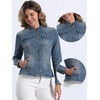 image:imageAllegra K Denim Jacket Womens Classic Stand Collar Long Sleeve Jean Jackets  2026 Trendy Button Front Flap Chest Pockets Stretchy Fabric Washed Vintage Daily Casual WearVintage Blue