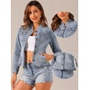 image:imageAllegra K Denim Jacket Womens Classic Stand Collar Long Sleeve Jean Jackets  2026 Trendy Button Front Flap Chest Pockets Stretchy Fabric Washed Vintage Daily Casual WearGrey Blue