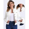 image:imageAllegra K Denim Jacket Womens Classic Stand Collar Long Sleeve Jean Jackets  2026 Trendy Button Front Flap Chest Pockets Stretchy Fabric Washed Vintage Daily Casual WearWhite