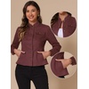 image:imageAllegra K Denim Jacket Womens Classic Stand Collar Long Sleeve Jean Jackets  2026 Trendy Button Front Flap Chest Pockets Stretchy Fabric Washed Vintage Daily Casual WearDeep Red