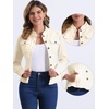 image:imageAllegra K Denim Jacket Womens Classic Stand Collar Long Sleeve Jean Jackets  2026 Trendy Button Front Flap Chest Pockets Stretchy Fabric Washed Vintage Daily Casual WearLight Apricot