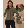 image:imageAllegra K Denim Jacket Womens Classic Stand Collar Long Sleeve Jean Jackets  2026 Trendy Button Front Flap Chest Pockets Stretchy Fabric Washed Vintage Daily Casual WearGreen