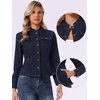 image:imageAllegra K Denim Jacket Womens Classic Stand Collar Long Sleeve Jean Jackets  2026 Trendy Button Front Flap Chest Pockets Stretchy Fabric Washed Vintage Daily Casual WearDeep Blue