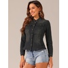 image:imageAllegra K Denim Jacket Womens Classic Stand Collar Long Sleeve Jean Jackets  2026 Trendy Button Front Flap Chest Pockets Stretchy Fabric Washed Vintage Daily Casual WearBlack