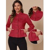 image:imageAllegra K Denim Jacket Womens Classic Stand Collar Long Sleeve Jean Jackets  2026 Trendy Button Front Flap Chest Pockets Stretchy Fabric Washed Vintage Daily Casual WearRed