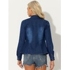 image:imageAllegra K Denim Jacket Womens Classic Stand Collar Long Sleeve Jean Jackets  2026 Trendy Button Front Flap Chest Pockets Stretchy Fabric Washed Vintage Daily Casual WearDark Blue