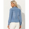image:imageAllegra K Denim Jacket Womens Classic Stand Collar Long Sleeve Jean Jackets  2026 Trendy Button Front Flap Chest Pockets Stretchy Fabric Washed Vintage Daily Casual WearLight Blue