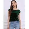 image:imageAllegra K Velvet Blouse Tops for Womens 2025 Dressy Christmas Party Crew Neck Cap Sleeve TopDark Green