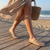 image:imageAllegra K Women Slip on Mesh Braided Hollow Out Flats Sandals  Round Toe Slides Lightweight Casual Lounging Slingback Style Comfortable Fit Breathable MeshGold