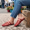 image:imageAllegra K Women Slip on Mesh Braided Hollow Out Flats Sandals  Round Toe Slides Lightweight Casual Lounging Slingback Style Comfortable Fit Breathable MeshRed