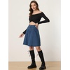 image:imageAllegra K Womens Denim Skirt High Waist Stretch A Line Casual Jean Skirts  Elastic Back High Rise Above Knee Length Flared Pleated Y2k Style Casual Work Daily WearDark Blue