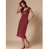 image:imageAllegra K Womens Vintage Retro Polka Dot V Neck Cap Sleeve Midi Dress  Unlined design with contrast trim Flattering highwaisted tailored waist Ideal for office date partyWine Red