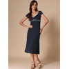 image:imageAllegra K Womens Vintage Retro Polka Dot V Neck Cap Sleeve Midi Dress  Unlined design with contrast trim Flattering highwaisted tailored waist Ideal for office date partyDark Blue