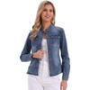 image:imageAllegra K Denim Jacket Womens Classic Stand Collar Long Sleeve Jean Jackets  2026 Trendy Button Front Flap Chest Pockets Stretchy Fabric Washed Vintage Daily Casual WearGray Blues