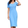 image:imageAllegra K Elegant Dresses for Womens Short Sleeve Square Neck Button Business Work Sheath DressLight Blue