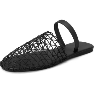 image:imageAllegra K Women Slip on Mesh Braided Hollow Out Flats Sandals  Round Toe Slides Lightweight Casual Lounging Slingback Style Comfortable Fit Breathable MeshBlack