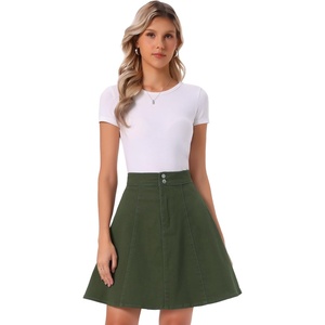 image:imageAllegra K Womens Denim Skirt High Waist Stretch A Line Casual Jean Skirts  Elastic Back High Rise Above Knee Length Flared Pleated Y2k Style Casual Work Daily WearDark Green