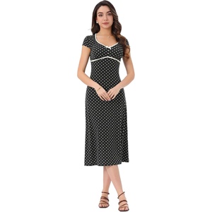 image:imageAllegra K Womens Vintage Retro Polka Dot V Neck Cap Sleeve Midi Dress  Unlined design with contrast trim Flattering highwaisted tailored waist Ideal for office date partyBlack