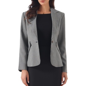 image:imageAllegra K Vintage Plaid Blazer for Womens Houndstooth Lapel Collar Work Office Fitted Suit JacketNavy Blue