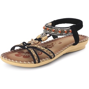 image:imageAllegra K Women Bohemian Rhinestone Knot Flat Ankle Elastic Sandals  TPR outsole Open toe butterfly decor Casual walking lounging Comfortable flat ankle elastic designBlack