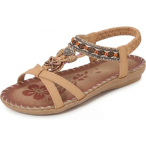 image:imageAllegra K Women Bohemian Rhinestone Knot Flat Ankle Elastic Sandals  TPR outsole Open toe butterfly decor Casual walking lounging Comfortable flat ankle elastic designGinger