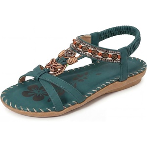 image:imageAllegra K Women Bohemian Rhinestone Knot Flat Ankle Elastic Sandals  TPR outsole Open toe butterfly decor Casual walking lounging Comfortable flat ankle elastic designGreen