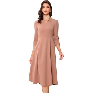 image:imageAllegra K Womens 34 Sleeve ALine Business Work Formal Midi Dress  Elegant Dresses with Pockets V Neck Cockatail Party Church Funeral Outfits Spring Fall WinterRose Tan