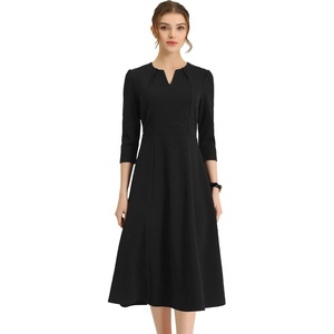 image:imageAllegra K Womens 34 Sleeve ALine Business Work Formal Midi Dress  Elegant Dresses with Pockets V Neck Cockatail Party Church Funeral Outfits Spring Fall WinterBlack