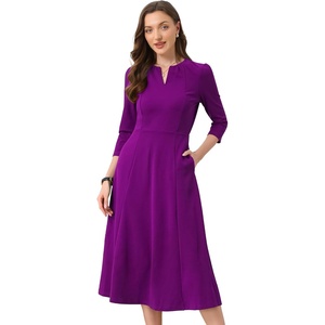 image:imageAllegra K Womens 34 Sleeve ALine Business Work Formal Midi Dress  Elegant Dresses with Pockets V Neck Cockatail Party Church Funeral Outfits Spring Fall WinterDark Purple