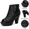 image:imageAllegra K Women Lace Peep Toe Platform Chunky Heel Ankle Boots  Block heel Back zip closure Open silhouette Elegant flower vamp Ideal for parties weddings club nightsBlack