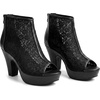 image:imageAllegra K Women Lace Peep Toe Platform Chunky Heel Ankle Boots  Block heel Back zip closure Open silhouette Elegant flower vamp Ideal for parties weddings club nightsBlack