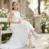 image:imageAllegra K Women Lace Peep Toe Platform Chunky Heel Ankle Boots  Block heel Back zip closure Open silhouette Elegant flower vamp Ideal for parties weddings club nightsWhite