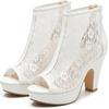 image:imageAllegra K Women Lace Peep Toe Platform Chunky Heel Ankle Boots  Block heel Back zip closure Open silhouette Elegant flower vamp Ideal for parties weddings club nightsWhite