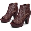 image:imageAllegra K Women Lace Peep Toe Platform Chunky Heel Ankle Boots  Block heel Back zip closure Open silhouette Elegant flower vamp Ideal for parties weddings club nightsBurgundy