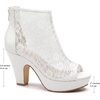 image:imageAllegra K Women Lace Peep Toe Platform Chunky Heel Ankle Boots  Block heel Back zip closure Open silhouette Elegant flower vamp Ideal for parties weddings club nightsWhite