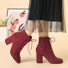image:imageAllegra K Womens Lace Up Chunky Heel Ankle Booties  Laceup ankle boots Comfortable chunky block heel Round toe front eyelet laces Vintage fall readyBurgundy