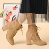 image:imageAllegra K Womens Lace Up Chunky Heel Ankle Booties  Laceup ankle boots Comfortable chunky block heel Round toe front eyelet laces Vintage fall readyKhaki