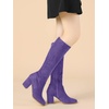 image:imageAllegra K Womens Side Zipper Chunky Heel Knee High Boots  3 17 inches Heel Boot with Side Zip Faux Suede Round Toe Comfort Fall Winter Knee Boots Casual OfficePurple