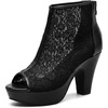 image:imageAllegra K Women Lace Peep Toe Platform Chunky Heel Ankle Boots  Block heel Back zip closure Open silhouette Elegant flower vamp Ideal for parties weddings club nightsBlack