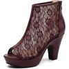 image:imageAllegra K Women Lace Peep Toe Platform Chunky Heel Ankle Boots  Block heel Back zip closure Open silhouette Elegant flower vamp Ideal for parties weddings club nightsBurgundy