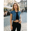 image:imageAllegra K Womens Cropped Denim Jacket Top Short Sleeve Summer Jean Jackets  Cap Sleeves Button Down for Casual Daily Layering Trendy 2026 OutfitsBlue