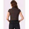image:imageAllegra K Womens Cropped Denim Jacket Top Short Sleeve Summer Jean Jackets  Cap Sleeves Button Down for Casual Daily Layering Trendy 2026 OutfitsBrown