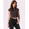 image:imageAllegra K Womens Cropped Denim Jacket Top Short Sleeve Summer Jean Jackets  Cap Sleeves Button Down for Casual Daily Layering Trendy 2026 OutfitsBrown