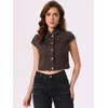 image:imageAllegra K Womens Cropped Denim Jacket Top Short Sleeve Summer Jean Jackets  Cap Sleeves Button Down for Casual Daily Layering Trendy 2026 OutfitsBrown