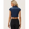 image:imageAllegra K Womens Cropped Denim Jacket Top Short Sleeve Summer Jean Jackets  Cap Sleeves Button Down for Casual Daily Layering Trendy 2026 OutfitsDark Blue