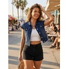 image:imageAllegra K Womens Cropped Denim Jacket Top Short Sleeve Summer Jean Jackets  Cap Sleeves Button Down for Casual Daily Layering Trendy 2026 OutfitsDeep Blue