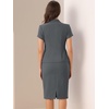 image:imageAllegra K Womens Suits 2 Piece Skirt Set Business Professional Outfits Short Sleeve Blazer Pencil Skirt SuitDark Grey