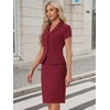 image:imageAllegra K Womens Suits 2 Piece Skirt Set Business Professional Outfits Short Sleeve Blazer Pencil Skirt SuitDark Red