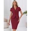 image:imageAllegra K Womens Suits 2 Piece Skirt Set Business Professional Outfits Short Sleeve Blazer Pencil Skirt SuitDark Red